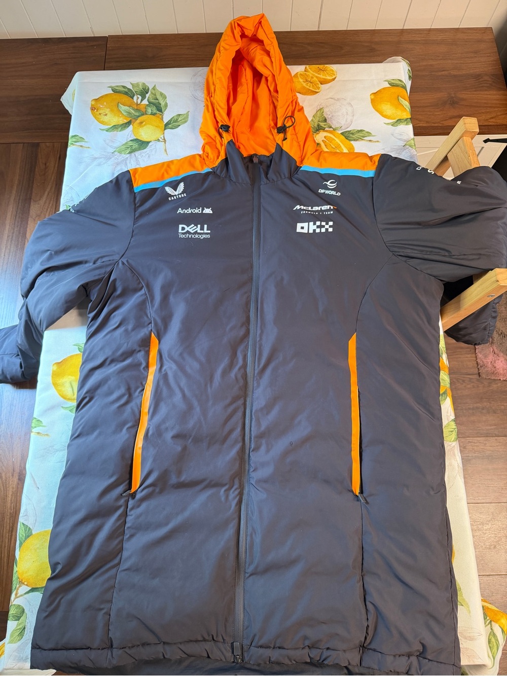 Gray & Orange Hooded Puffer Jacket
